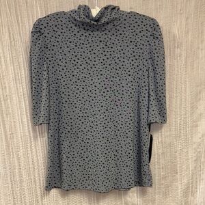 Democracy M Gray Spotted Print Short Puff Sleeve Turtleneck Top